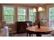 Breakfast nook with views of lush mature trees and a fenced in backyard at 1657 6Th Se St, Hickory, NC 28602