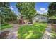 Open backyard featuring a brick fireplace and lush greenery and fencing at 1713 Allen St, Charlotte, NC 28205