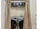The laundry room features a modern front load washer and dryer and built-in shelving at 17501 Youngblood Rd, Charlotte, NC 28278