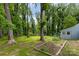Sprawling backyard surrounded by trees and offering areas for gardening and recreation at 200 Cleveland Ave, Shelby, NC 28150