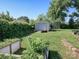 Spacious backyard with lush green grass, storage shed, trampoline, and garden beds for outdoor enjoyment at 303 Island Ford Rd, Maiden, NC 28650