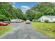 A long gravel driveway leads to the home with ample parking for vehicles and an RV amidst a lush green setting at 5240 Old Monroe Rd, Indian Trail, NC 28079