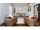 Cozy office with built-in shelves, a wooden desk, and comfortable armchairs, providing an ideal workspace at 5822 Alexa Rd, Charlotte, NC 28277
