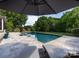 Relax under an umbrella by this backyard pool, featuring a hot tub and lounge chairs at 5822 Alexa Rd, Charlotte, NC 28277