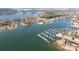 An aerial view of the lakefront community with a marina and clubhouse at 8221 Houser St, Cornelius, NC 28031