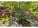 Outdoor koi pond with rock waterfall and lush plants and landscaping at 3755 River Rd, Richfield, NC 28137