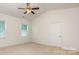 Spacious bedroom with vaulted ceiling, ceiling fan and natural light at 5523 Pamplona Way, Charlotte, NC 28214