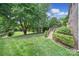 Lush backyard featuring well-maintained lawn and surrounding greenery at 5633 Open Book Ln, Charlotte, NC 28270
