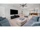 Comfortable living room featuring plush seating, large TV, and neutral tones at 13602 Huntson Park Ln, Huntersville, NC 28078