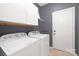 Laundry room with cabinets, shelving, washer and dryer, and door to exterior at 1465 Porters Ct, Concord, NC 28025