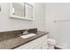 Well-lit bathroom featuring a vanity with a granite countertop, a sleek sink, and an updated toilet with a towel rack at 1637 Sumner Dr, Rock Hill, SC 29732