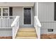 A close-up of front porch with fresh wood stairs, and a sleek black front door at 1637 Sumner Dr, Rock Hill, SC 29732