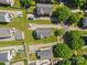 Aerial view showcasing residential properties, lush lawns, driveways, and plenty of green trees at 1821 Ethel Guest Ln, Charlotte, NC 28206
