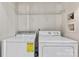 Efficient laundry room with washer, dryer, and shelving for storage at 1821 Ethel Guest Ln, Charlotte, NC 28206