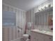 Bathroom featuring floral wallpaper, a white vanity, and convenient grab bars for accessibility at 2213 Milton Rd, Charlotte, NC 28215