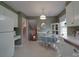 Spacious eat-in kitchen with a round dining table, white cabinetry, and easy access to the stairs at 2213 Milton Rd, Charlotte, NC 28215