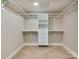 Walk-in closet featuring carpet flooring, white shelving, and chrome rods for hanging clothes at 2401 Euclid Ave # 207, Charlotte, NC 28203