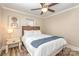 Serene bedroom with neutral walls, decorative artwork, and bedside table to complement the wood headboard bed at 3141 Mathis Dr, Charlotte, NC 28208