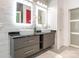 Modern bathroom featuring dual sinks, sleek gray cabinets, and stylish lighting at 3626 Cole Mill Rd, Charlotte, NC 28270