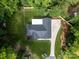 Aerial view of a home showcasing its manicured lawn, lush landscaping, and a private, fenced backyard at 518 Maynard Farm Ln, Stanley, NC 28164