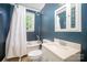 Charming bathroom featuring a clawfoot tub, blue walls, and classic vanity with cabinet at 5421 Princess St, Charlotte, NC 28269