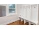 The mud room provides convenient storage with built-in lockers and bench at 5421 Princess St, Charlotte, NC 28269