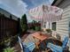 Charming backyard patio with stone pavers, an umbrella-shaded table, and lush greenery creating a cozy outdoor setting at 5918 Barrowlands Ct, Charlotte, NC 28210
