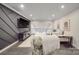 Open-concept living area with a large flat-screen TV, hardwood floors, and stylish decor at 5918 Barrowlands Ct, Charlotte, NC 28210