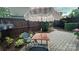 Inviting patio area featuring a charming patio umbrella, brick pavers, and a well-maintained wooden privacy fence at 5918 Barrowlands Ct, Charlotte, NC 28210