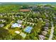 Community aerial view with a swimming pool, tennis courts, and residences surrounded by lush greenery and trees at 6424 Chadwell Ct, Fort Mill, SC 29707