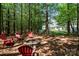 Secluded backyard with a cozy fire pit and surrounding mature trees, perfect for outdoor gatherings at 6990 Ridgeway Rd, Stanley, NC 28164