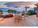 Inviting outdoor deck with dining set, featuring lake views, perfect for al fresco dining and entertaining at 7220 Swansea Ln, Cornelius, NC 28031