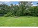 A large grassy backyard with lush trees offers plenty of room for recreation and relaxation at 10016 Lawing School Rd, Charlotte, NC 28214
