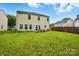 Expansive backyard featuring a well-maintained lawn, patio with outdoor seating, and partial fencing for privacy at 10431 Plantain Ct, Charlotte, NC 28213