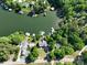 Overhead view of lakefront houses with private docks, perfect for serene waterfront living and boating at 126 Strand Rd, New London, NC 28127