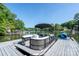 Docked pontoon boat on a sunny day, ready for a lake adventure at 126 Strand Rd, New London, NC 28127
