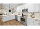 Modern kitchen boasts white cabinets, stainless steel appliances, subway tile backsplash, and a large sink at 146 Comata Rd, Mooresville, NC 28117