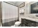 Bright bathroom with a shower and tub combo, granite vanity, and neutral tones at 16109 Reynolds Dr, Indian Land, SC 29707