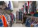 Organized walk-in closet with hanging rods, shelves, and plenty of space for storage at 18846 Cloverstone Cir, Cornelius, NC 28031