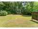 A spacious backyard with a well-maintained lawn, wooden fence, and mature trees at 201 Easy St, Concord, NC 28027