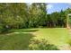 Lush, green backyard with mature trees, a storage shed, and ample space for outdoor activities at 2718 Ridgewood Ln, Rock Hill, SC 29730