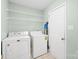 Functional laundry room with modern appliances, overhead shelving, and a clean, organized space at 3006 Emerald Meadow Ln, Charlotte, NC 28273