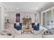 Inviting living room features a stone fireplace and access to the outdoor patio at 3815 Stoney Ridge Trl, Charlotte, NC 28210