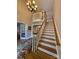 Bright foyer featuring staircase, chandelier, and a balcony overlooking the entrance at 504 Johnsfield Rd, Shelby, NC 28150