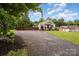 View of exterior featuring wide gravel driveway, a well-maintained lawn, and attractive landscaping at 5252 Ramblewoods Ave, Claremont, NC 28610