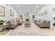 A spacious living room featuring modern furniture, a bright fireplace, and updated decor at 7416 Cross Tie Ct, Mint Hill, NC 28227