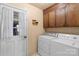 Functional laundry room with cabinets, washer, and dryer at 8017 Prince George Rd, Charlotte, NC 28210