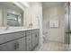 Modern bathroom with double vanity and grey cabinets at 8018 Saluda Dr, Charlotte, NC 28269