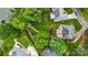 Overhead view of landscaped properties with manicured lawns, patio spaces, and mature trees creating a serene residential setting at 10452 Quiet Bay Ct, Charlotte, NC 28278
