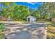Backyard view with green grass, a wood fence, shade trees, a detached garage and a concrete pad at 1924 Lakeview Dr, Rock Hill, SC 29732